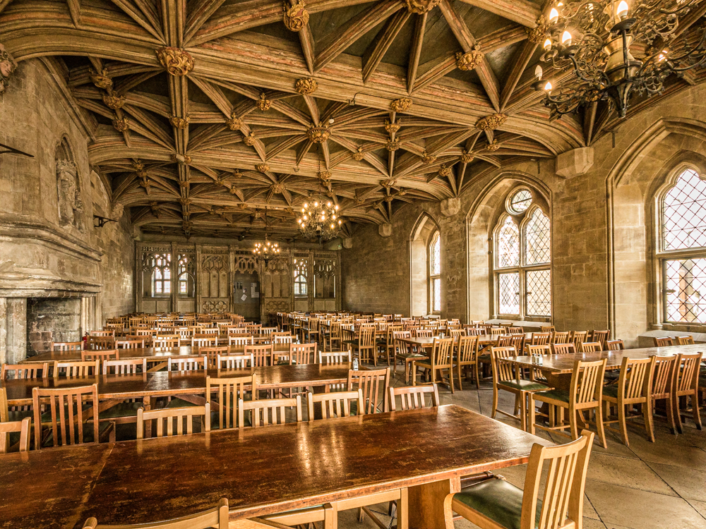 The dining hall at UWC Atlantic College, an international British boarding school.
